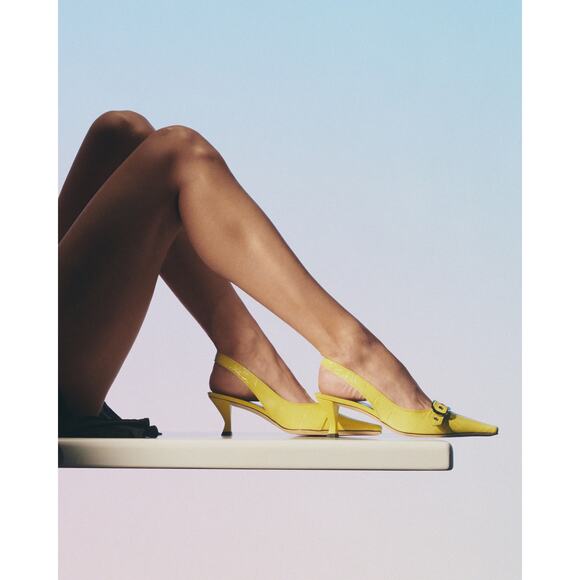 NWT By Far Evita Green Apple Maxi Croco Nappa Leather Slingback Pump EU 37 US 7‎ - Picture 4 of 11